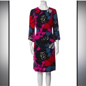 Tory Burch 2009 Runway Floral Silk Sheath Dress Red Carpet Print Size 2 RARE